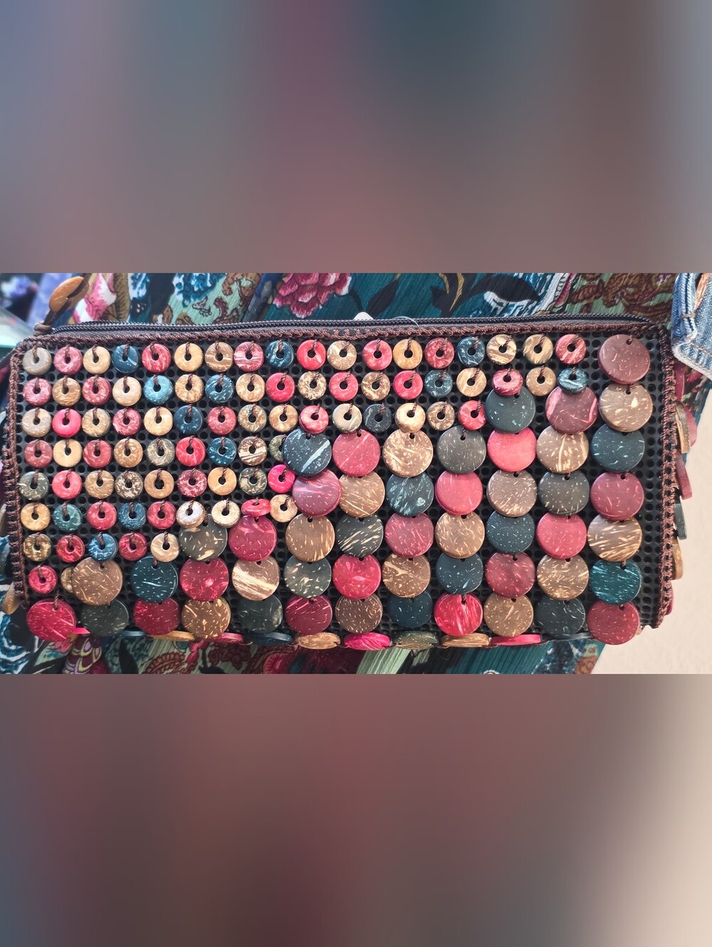 Puerto Rico Coconut Shell Disc Crossbody Bag Multicolor Boho Purse